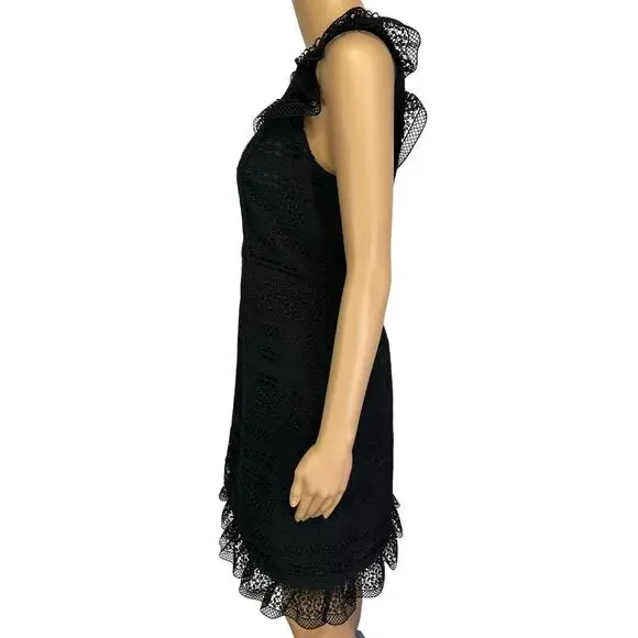 J. Crew Cap Sleeve Ruffle Dress in Mixed Lace Black Size 2 - Picture 10 of 16